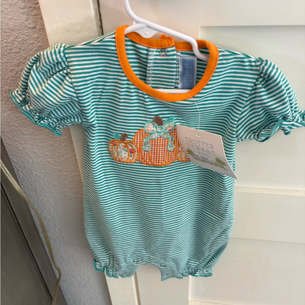 Trotter Street Kids Striped One Piece - Teal and Orange